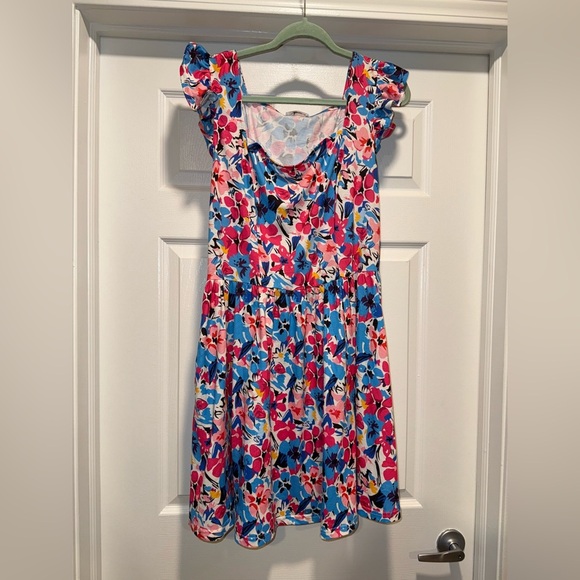 Square Neckline Mini Dress with Ruffle Cap Sleeves and Floral Pattern - Picture 1 of 4